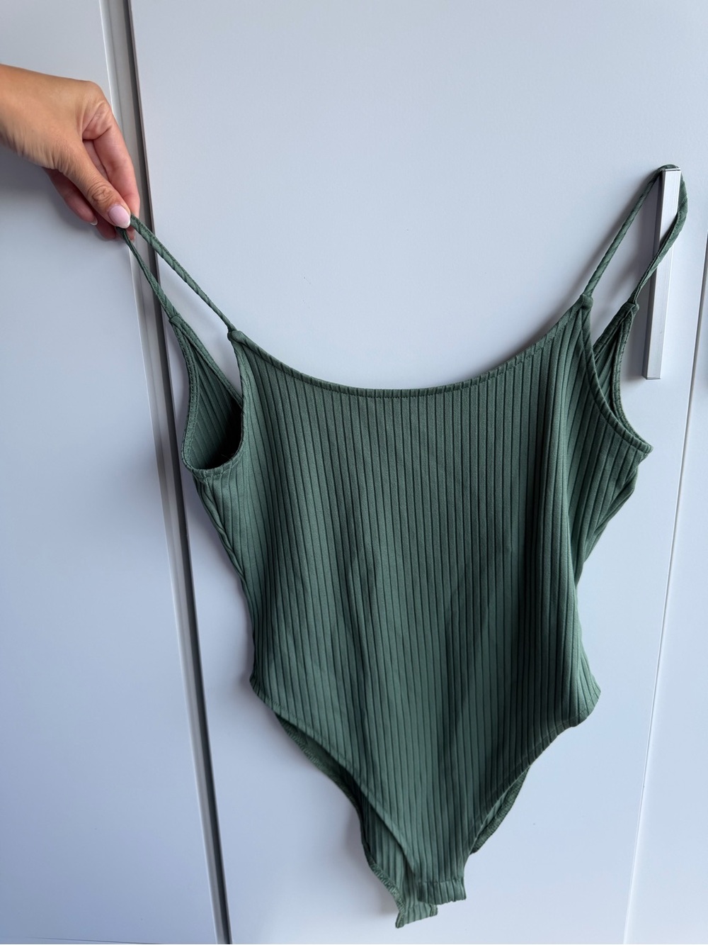 Forever 21 Ribbed Scoop Bandeau Bodysuit in Olive Green